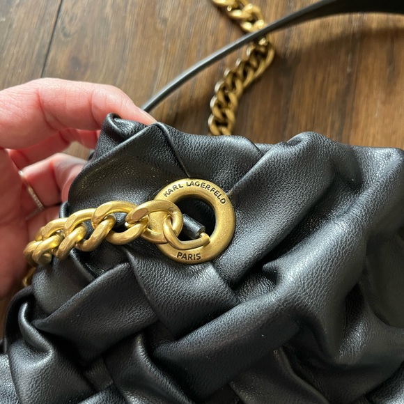 Karl Lagerfeld PARIS Tote Elegant Black Woven Handbag - Picture 3 of 8